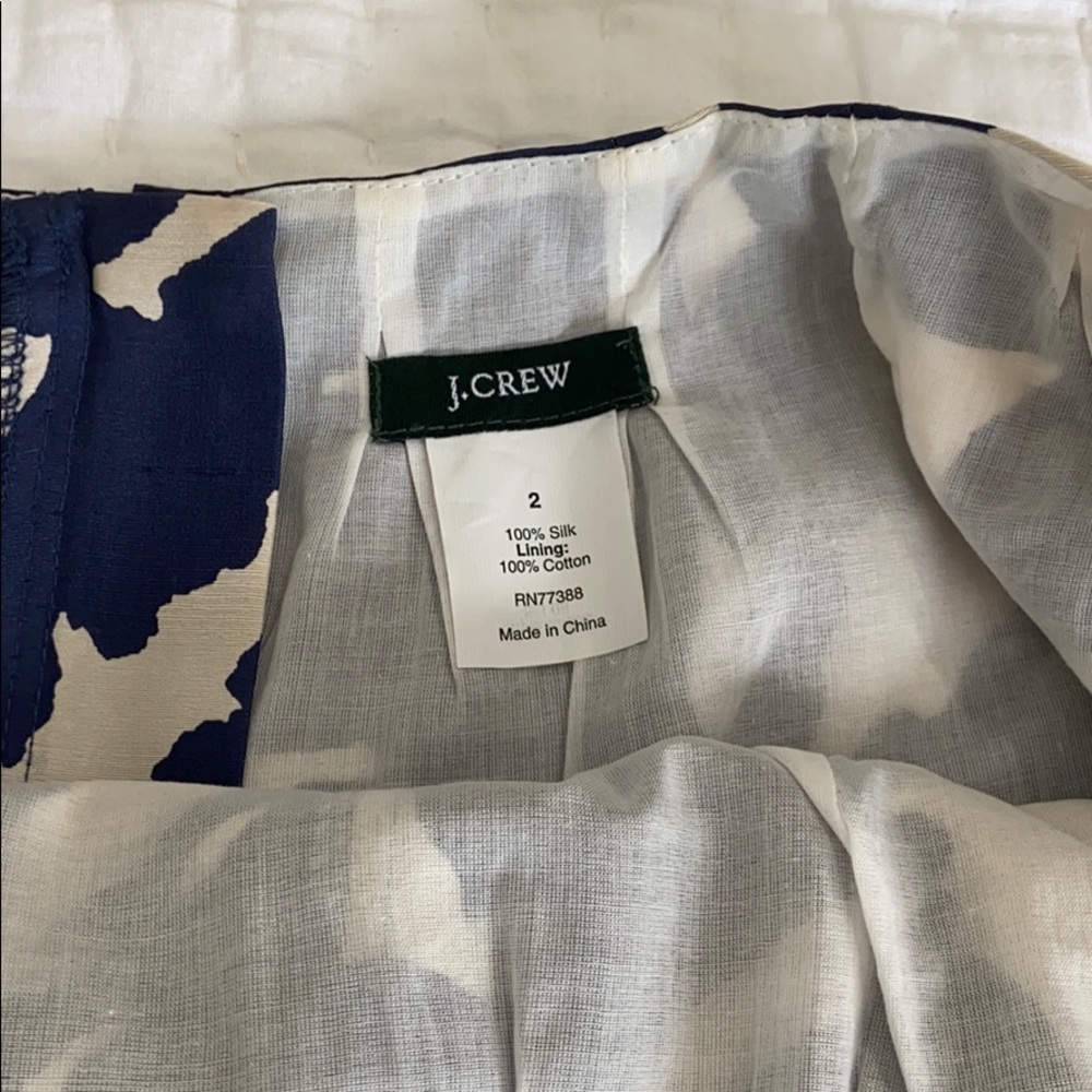 J. Crew Sz. 2 Silk Navy/Tan Print Dress - Picture 5 of 8